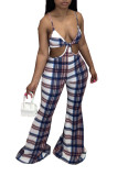 Check Print Loose Flare Sling Jumpsuit MN8348