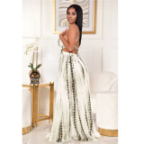 Sexy printed cross-tie V-neck slit dress GL6366