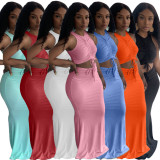 Pit stripe pleated mopping long skirt two-piece suit YT3278