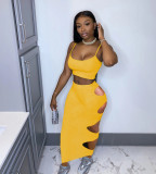 Two-piece suit with holes in the bottom skirt MN8353