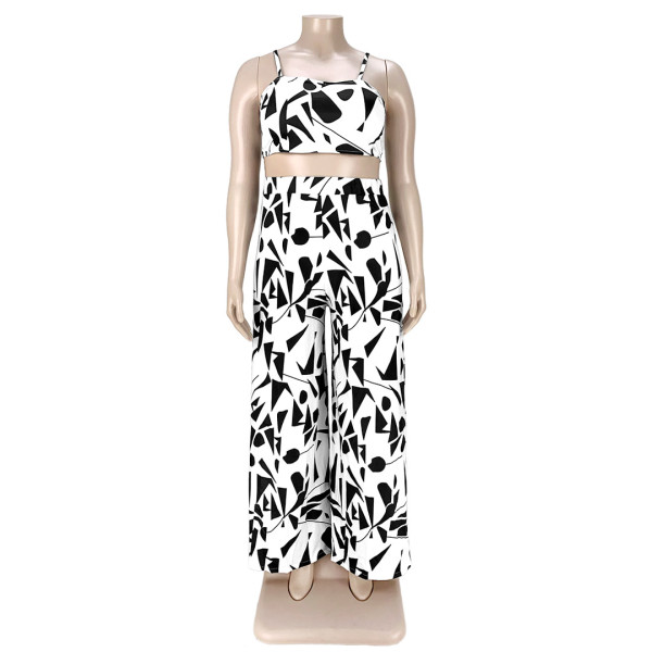 Two-piece set of wide-leg pants with printed zipper straps AP7026