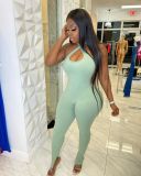 Sexy big backless U-neck jumpsuit with slit legs YT3271