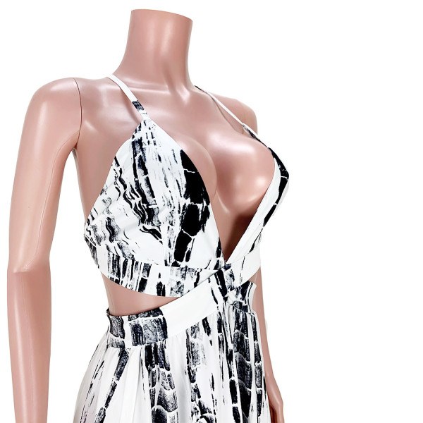 Sexy printed cross-tie V-neck slit dress GL6366