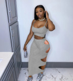 Two-piece suit with holes in the bottom skirt MN8353