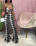 Check Print Loose Flare Sling Jumpsuit MN8348
