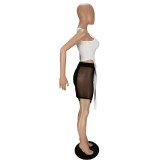 Vest straps three-dimensional ornaments mesh stitching short skirt two-piece suit MN8366