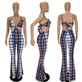 Check Print Loose Flare Sling Jumpsuit MN8348