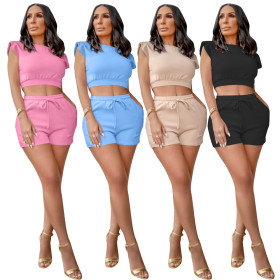 Round neck sleeveless sexy two-piece set with navel exposed YT3270