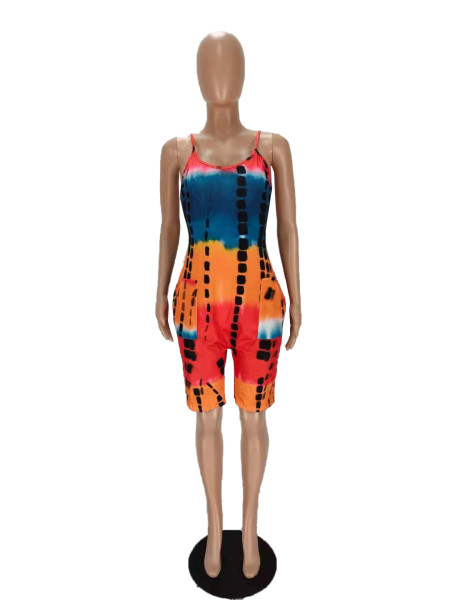 Tie-dye printed loose suspenders jumpsuit MN8360