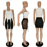Vest straps three-dimensional ornaments mesh stitching short skirt two-piece suit MN8366