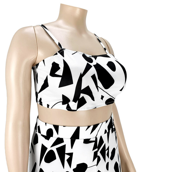 Two-piece set of wide-leg pants with printed zipper straps AP7026