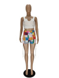 Neckline cardigan drawstring straps and patchwork printed two-piece suit MN8344
