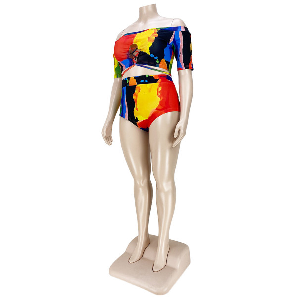 Sexy printed strappy one-shoulder swimsuit AP7015