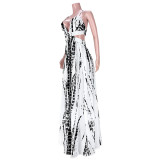 Sexy printed cross-tie V-neck slit dress GL6366