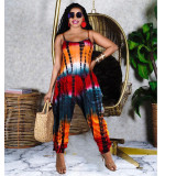 Tie-dye printed loose suspender jumpsuit MN8359
