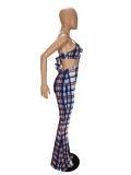 Check Print Loose Flare Sling Jumpsuit MN8348