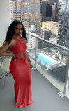 Pit stripe pleated mopping long skirt two-piece suit YT3278