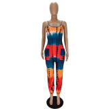 Tie-dye printed loose suspender jumpsuit MN8359
