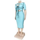 Solid color reverse side cutout lace dress AP7023