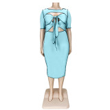 Solid color reverse side cutout lace dress AP7023