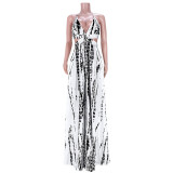 Sexy printed cross-tie V-neck slit dress GL6366