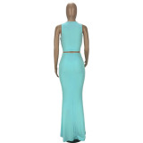 Pit stripe pleated mopping long skirt two-piece suit YT3278