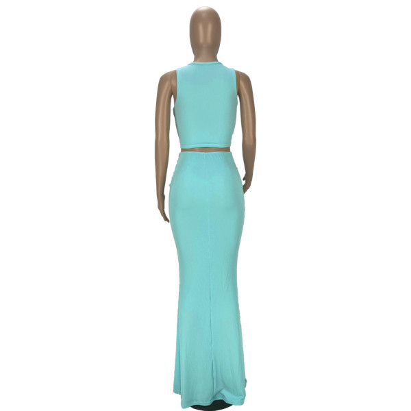Pit stripe pleated mopping long skirt two-piece suit YT3278