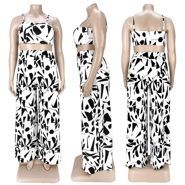 Two-piece set of wide-leg pants with printed zipper straps AP7026