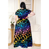 Two-piece skirt suit with big skirt and print tie YT3276