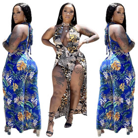 Sleeveless tie V-neck trousers leg split jumpsuit H8931