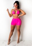 Bikini pattern wearing hollow hot pants two-piece suit E537