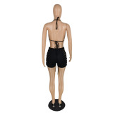 Bikini pattern wearing hollow hot pants two-piece suit E537