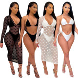 Polka dot bikini net gauze three-piece suit B753