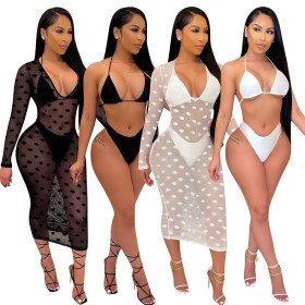 Polka dot bikini net gauze three-piece suit B753