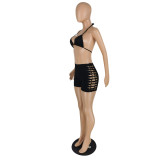 Bikini pattern wearing hollow hot pants two-piece suit E537