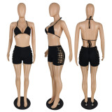 Bikini pattern wearing hollow hot pants two-piece suit E537