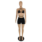 Bikini pattern wearing hollow hot pants two-piece suit E537