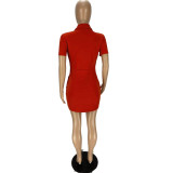 Fashion lapel zipper sexy bag hip dress WJ5222
