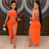 Sexy women's hollow lace-up mini skirt two-piece suit XY9100