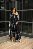New style long skirt split skirt wide neck tie-dye dress H8923