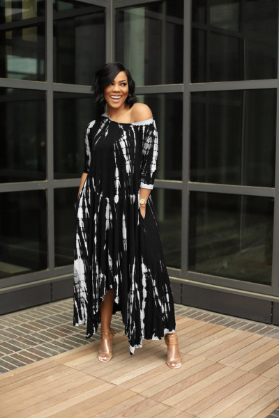 New style long skirt split skirt wide neck tie-dye dress H8923