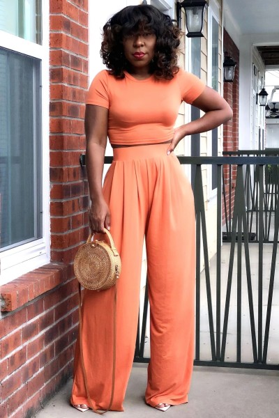 Wide leg pants T-shirt fashion casual two-piece suit H8925