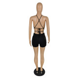 Bikini pattern wearing hollow hot pants two-piece suit E537