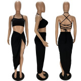 Sexy women's hollow lace-up mini skirt two-piece suit XY9100