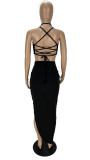 Sexy women's hollow lace-up mini skirt two-piece suit XY9100