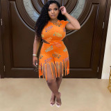 Fashion letter print shorts tassel two-piece set WJ5220