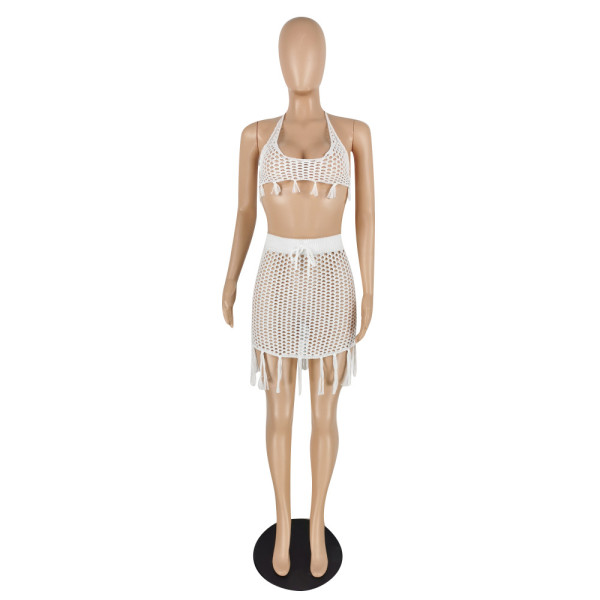 Beach fringed skirt suit E539