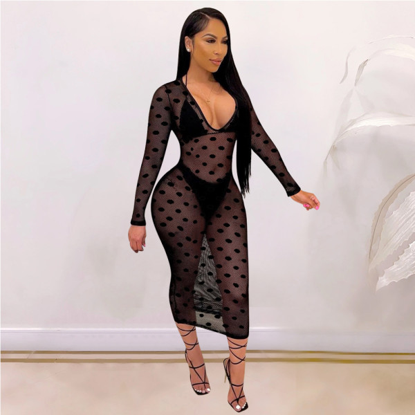 Polka dot bikini net gauze three-piece suit B753