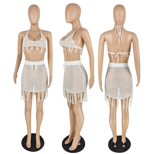 Beach fringed skirt suit E539