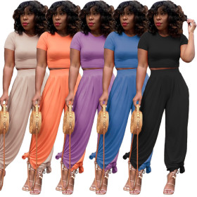 Wide leg pants T-shirt fashion casual two-piece suit H8925